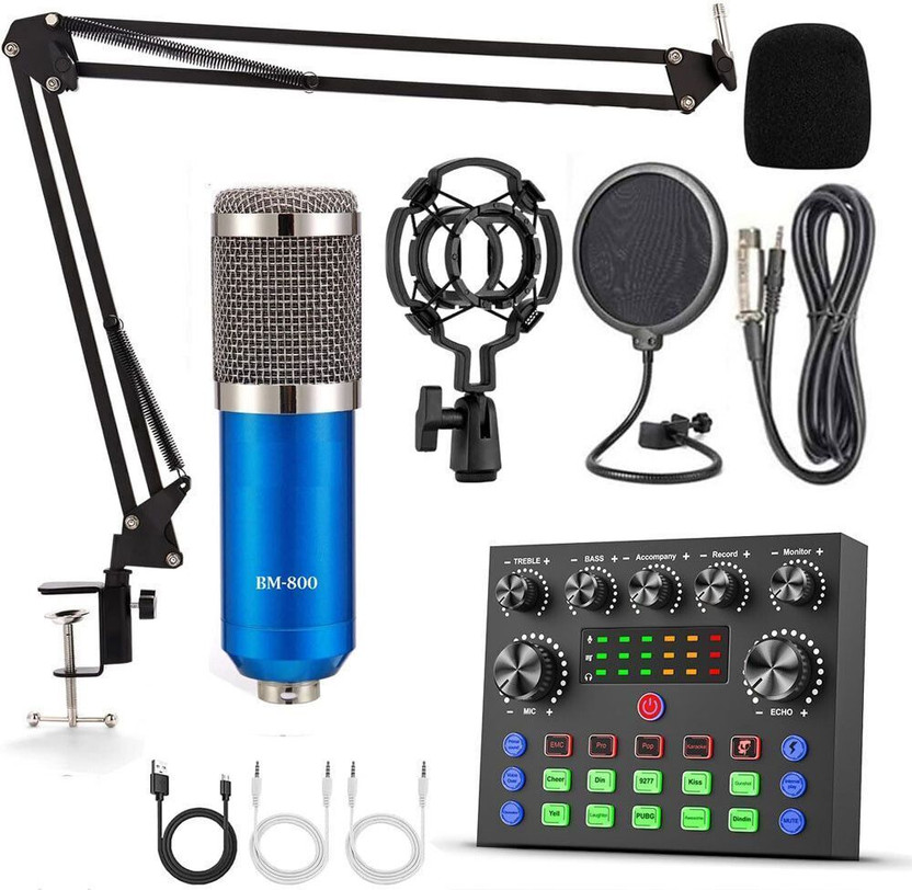 Mocking Bird Podcast Equipment Bundle with Audio Interface,V8S Voice Changer Sound Card USB External Audio Mixer Sound Board Dual Channel Multifunctional Sound Mixer(Black)