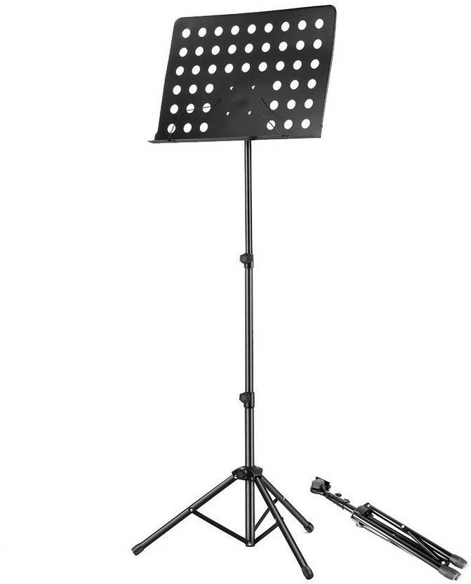 Techtest Notation Music Stand for Notes Height & Angle Adjustable Orchestral Sheet Stand Portable sheet music stand(Black)