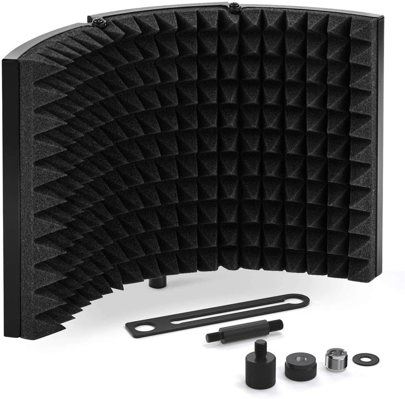 Urban Infotech Professional Microphone Sound Isolation Shield with 3-Panels Sound Absorbing Recording Booth Reflector for Studio Recording Live Streaming(Black)