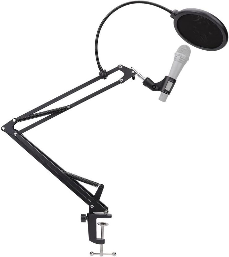 Mocking Bird Microphone Stand Scissor Boom Arm Mic Stand with Pop Filter & Table Clamp Microphone Holder for Studio Recording, Podcasting, YouTube, Streaming & Gaming(Black)