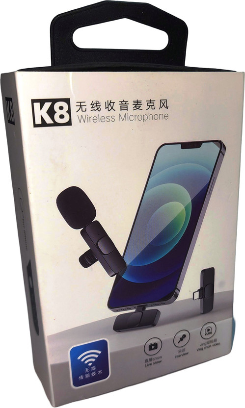 Metallica K8 Wireless Mic for both IOS and Andriod | Plug and Play No Application Required Collar Mic(Black)