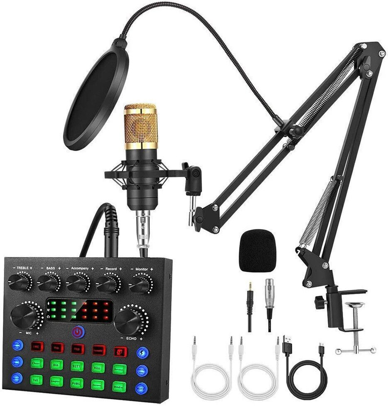 Mocking Bird Professional Microphone Set Studio Recording Bundle with Audio Interface V8s Sound Card USB External Audio Mixer for Streaming Singing Gaming(Black)