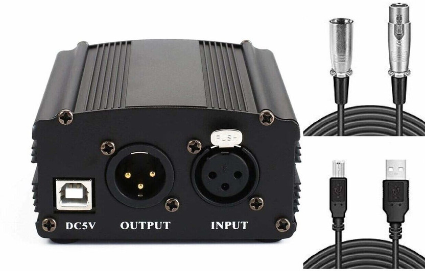 amg digital 48V Phantom Power Supply For Condenser Microphone with Adapter, BONUS+XLR Phantom Power Audio Interface for BM 800 & Any Condenser Microphone Music Recording Equipment Phantom Power For Studio Recording Phantom power(Multicolor)