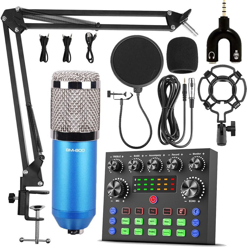 IMAGINEA BM800 Microphone with V8 Live Sound Card Recording Condenser Studio Gaming Mic Microphone Set(Blue)