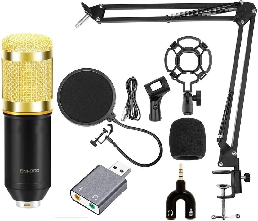 IMAGINEA BM-800 Condenser Microphone Kit with Sound Card, Stand & Pop Filter (Gold) Condenser Microphone(Multicolor)