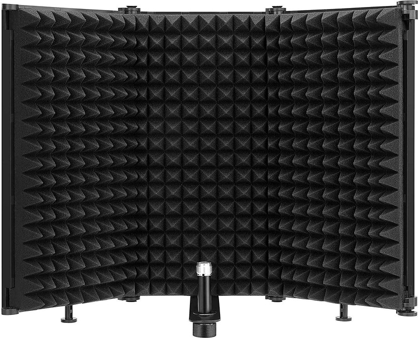 IMAGINEA Studio Recording Professional Microphone 3 Panel Isolation Shield, Pop Filter High Density Absorbent Foam Reflector Cancelling Filter Wind Screen Compatible Condenser Microphone Equipment Sound Isolation Shield(Black)