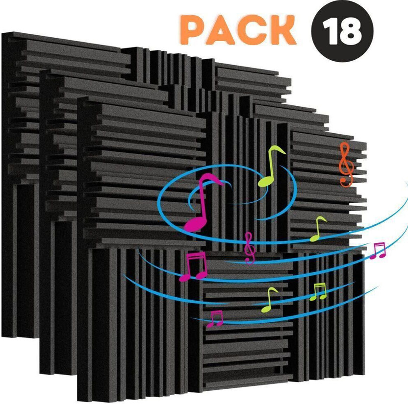 Mocking Bird Sound Proof Foam for Wall Room 2"x12"x12" Diffuser Acoustic Foam Noise Reducer Sound Absorber Acoustic Foam Panels Acoustic Room Treatment (Pack of 18, Black)(Black)