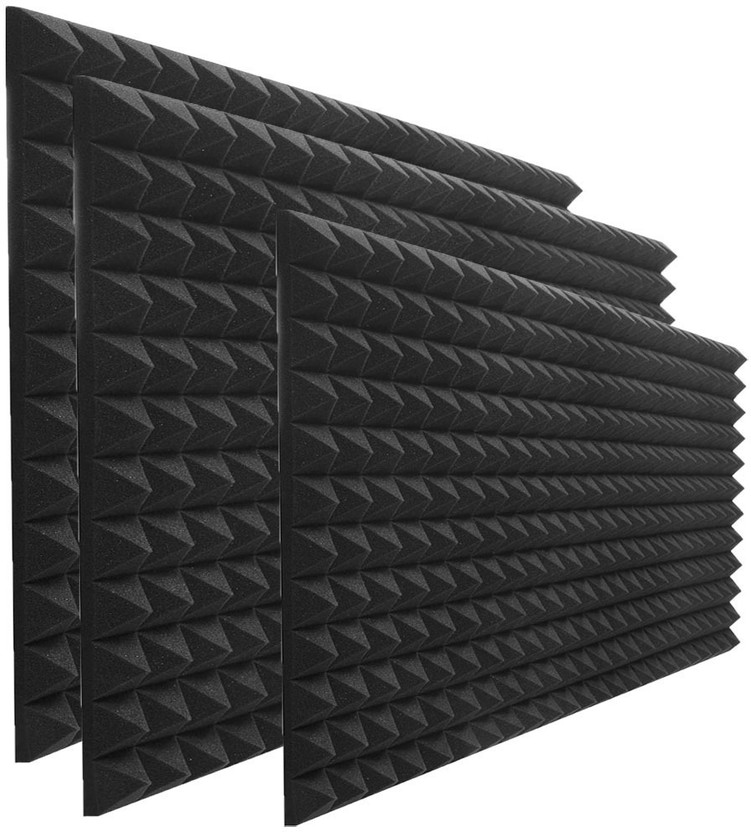 AMG Music Acoustic Foam 6x3 Sheet Pyramid Soundproofing padding absorption Studio Sound Acoustic Foam | Control Echo & Reverb - 2 Inches (Set of 3)(Black)