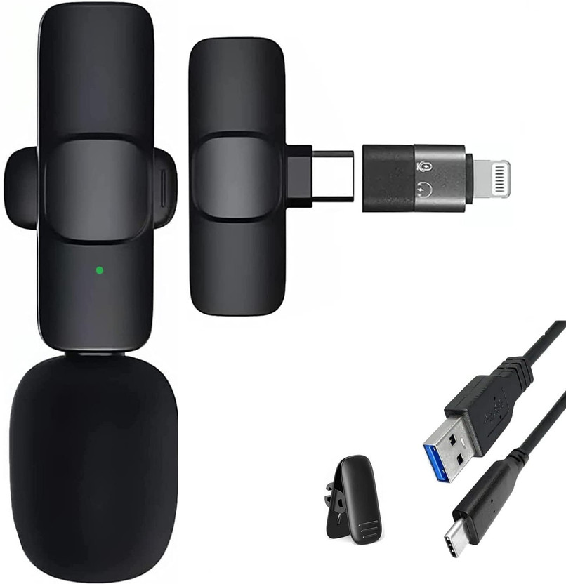MOBIZAC K8 Mic with Noise Reduction Mike for Type C Mobiles and iOS Phones Recording Microphone Wireless(Black)