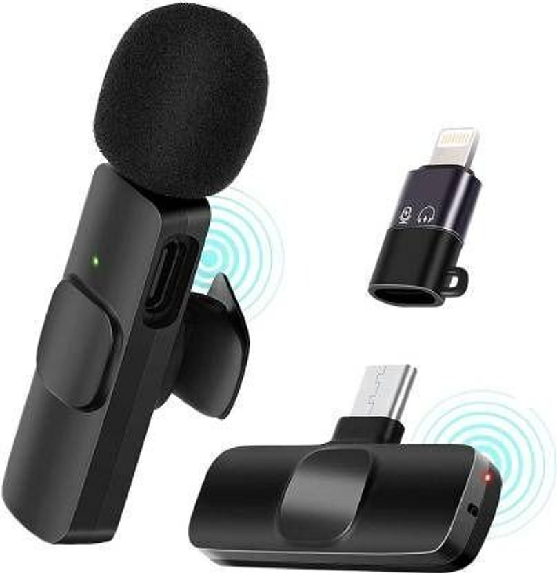 volkano K8 Wireless Microphone Video Recording with Noise Cancellation Mic Supports Type-C Android & iPhone Plug and Play/No Bluetooth(Black)