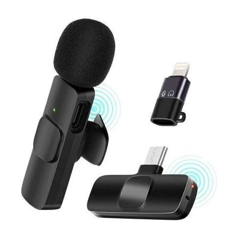 volkano K8 Wireless Microphone Video Recording with Noise Cancellation Mic Supports Type-C Android & iPhone Plug and Play/No Bluetooth(Black)