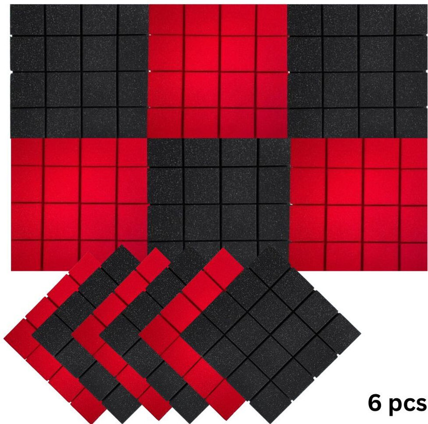 Urban Infotech 6 Pack Acoustic Sound Proof Foam Panels Echo Tiles for Studio Home Gaming Room Acoustic Sound Proof Foam(Red, Black)