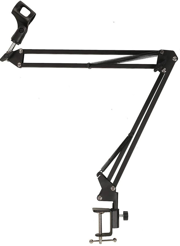 DawnRays Microphone Arm Stand,Desk-Mounted Microphone Suspension Boom Scissor Arm Stand with Mic Clip(Maximum Diameter of 1.26 in),Foldable Stand,Black Aluminum,NB35-1(Black)