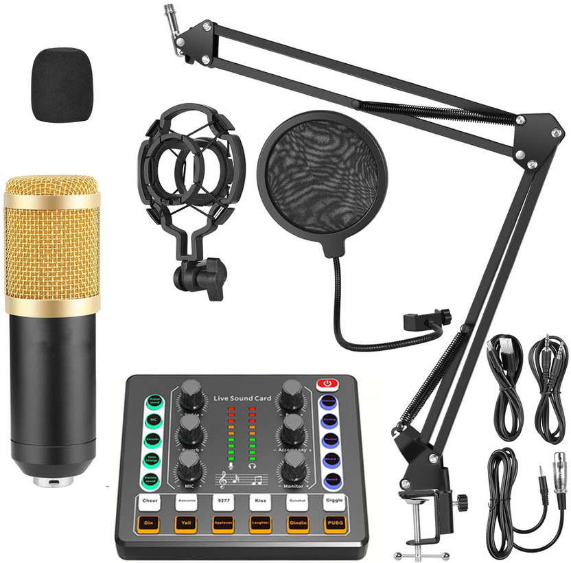 Mocking Bird Condenser Mic for Singing with Sound Card| Voice Changer | Audio Mixer Interface Microphone Setup Kit | Mike for Recording, Live Streaming,Podcast Studio(Black Gold)