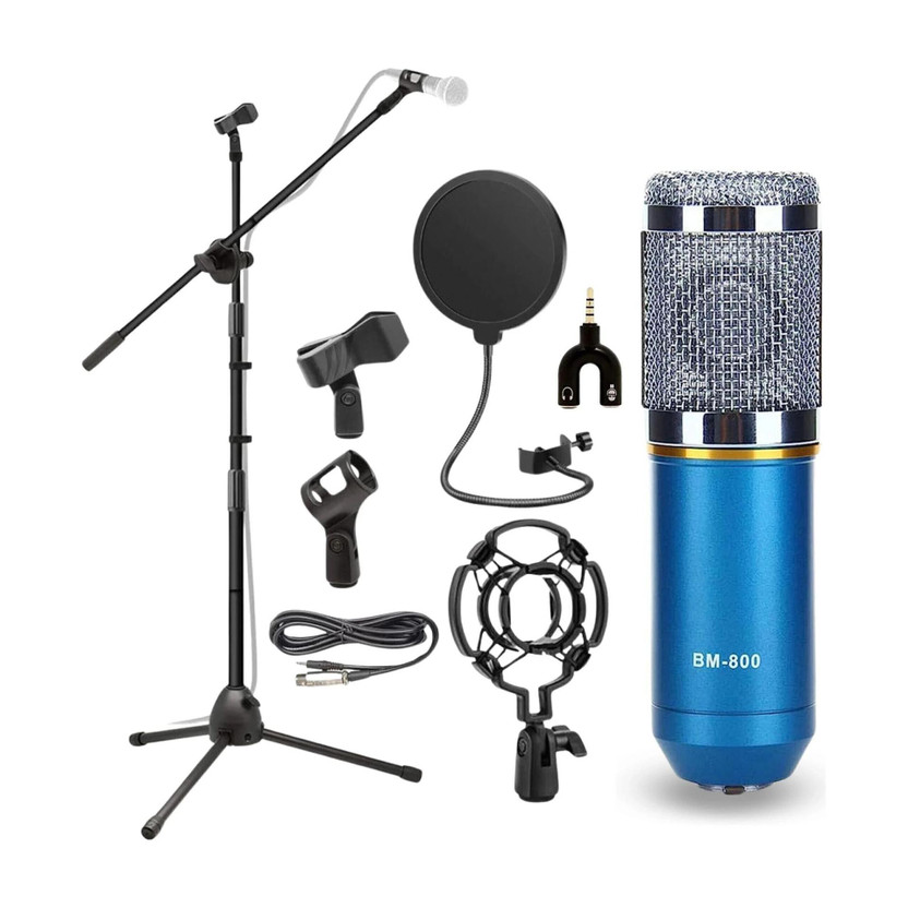 DawnRays Professional BM800 Condenser Microphone Set with Height Adjustable Foldable Universal Tripod Boom Mic Stand , XRL To 3.5mm Audio Jack, Shock Mount,Anti-Wind Foam, Full Condenser Microphone Set for Youtube ,Singing, Studio Recording, Stage, Live Streaming, Karaoke,Podcasting microphone acces