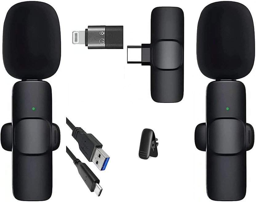 MOBIZAC Dual Wireless Mic for Video Recording YT Live Streaming Insta Reels ASMR Youtube Microphones for Type C Mobiles and iOS Phones Mic(Black)