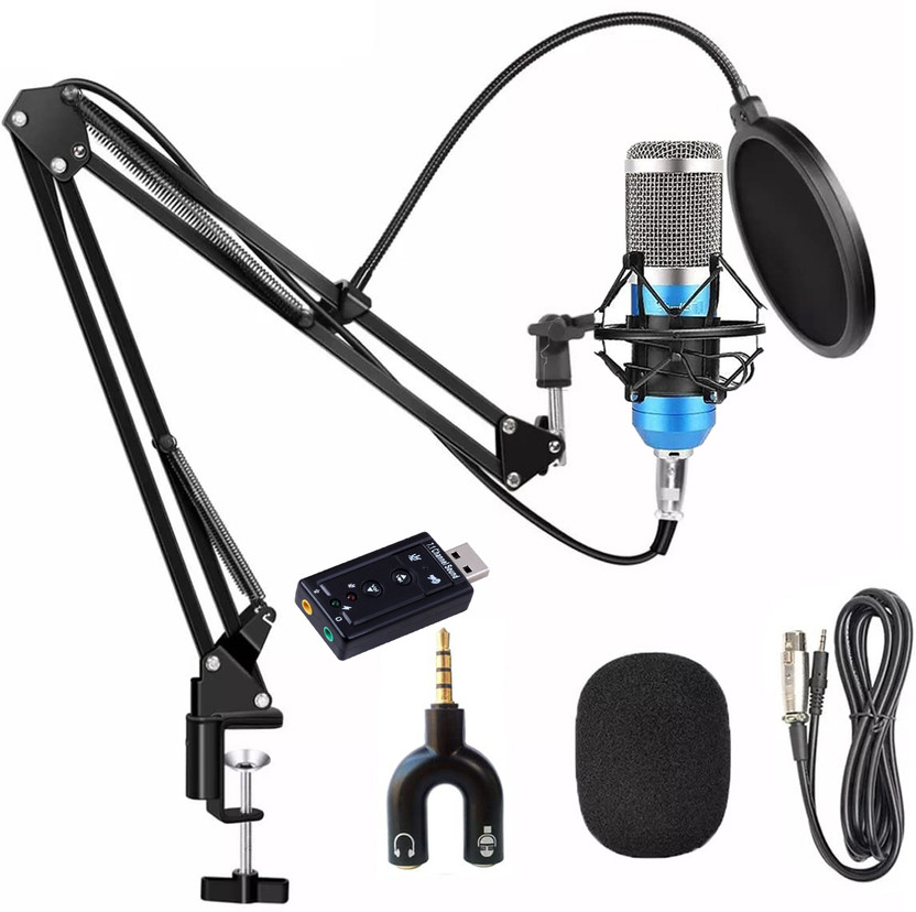 Urban Infotech BM800 Professional Studio Recording Condenser Microphone Mic Kit with Shock Mount, NB-35 Arm Stand & Pop Filter for Singing, YouTube Podcast Professional Studio Condenser Microphone Mic Kit(Blue, Silver, Black)
