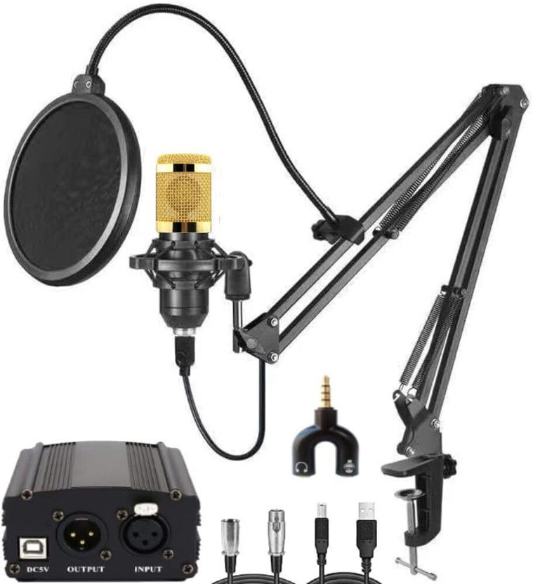 IMAGINEA Bm800 Microphone Set with 48V Phantom Power Supply Studio Recording Condenser Mic Kit for Singing Podcasting Music Streaming Compatible with PC Laptop Mobile(Multicolor)