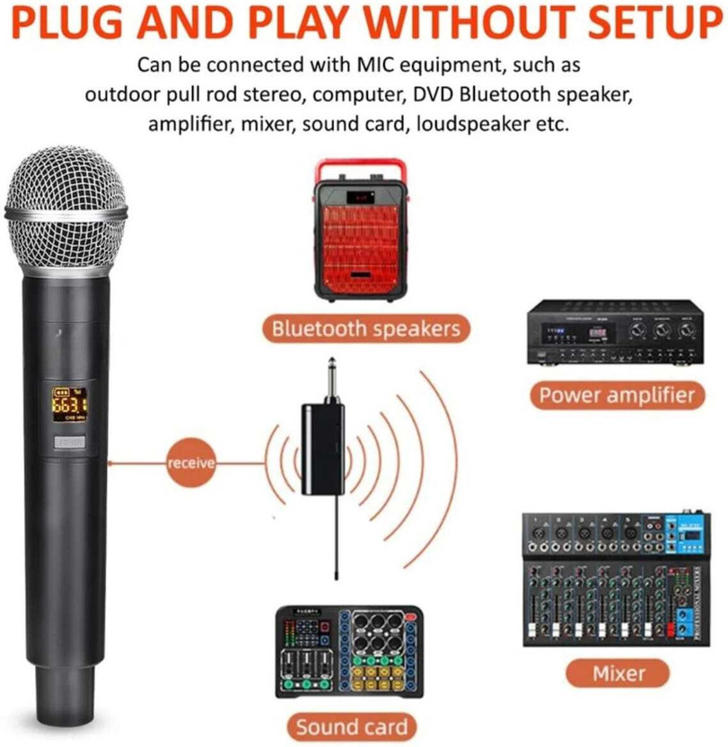 Kay-Joy Rechargeable UHF Wireless Mic with Type-C Receiver for DJ, Karaoke & Stage Microphone