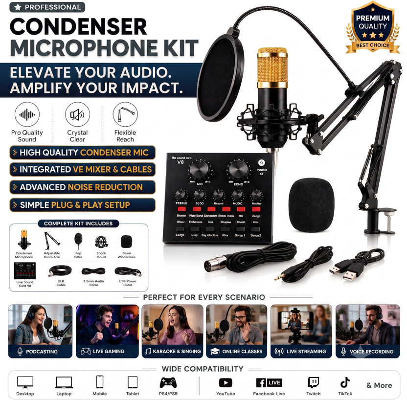 WRADER WRADER BM800 Studio Mic Setup with Sound Card for YouTube Singing Recording Podcast Microphone - Flipkart Deal