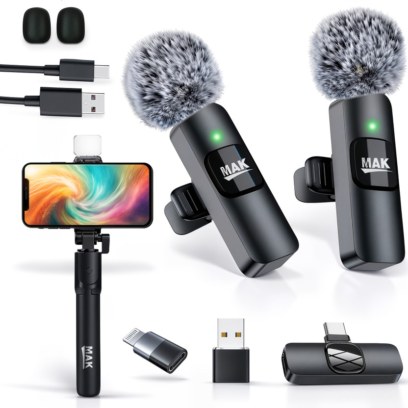 MAK MAK All-in-One Dual Wireless Mic and LED Selfie Stick for Creators Microphone - Flipkart Deal