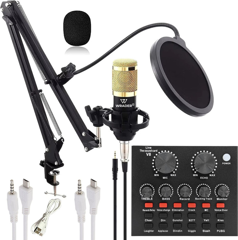 MOOZMOB Professional Podcast Recording Mic Setup with V8 Sound Card Singing BM800 Studio Microphone