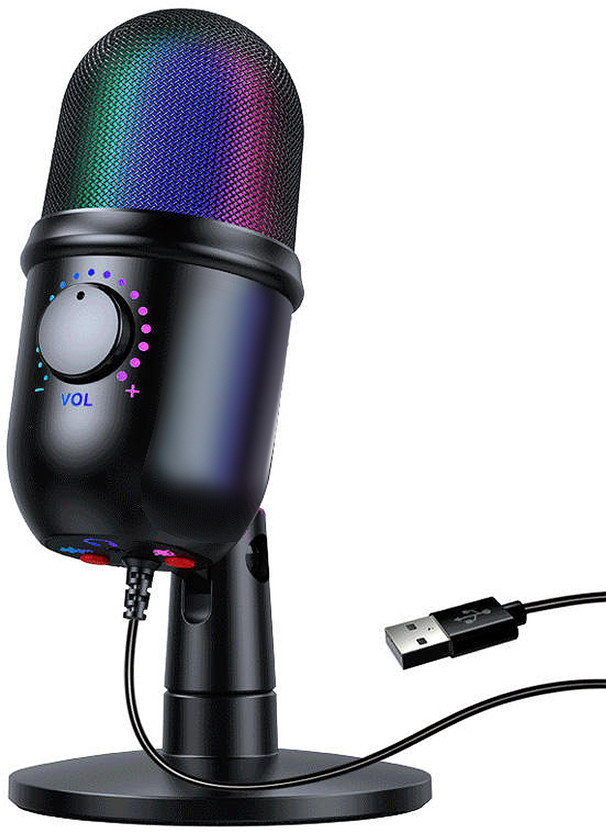 WRADER Professional USB Condenser Mic with Sound Reduction, Volume Control RGB Lighting Microphone