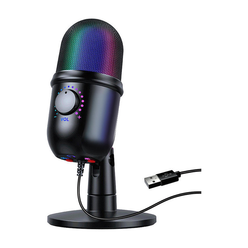 WRADER Professional USB Condenser Mic with Sound Reduction, Volume Control RGB Lighting Microphone