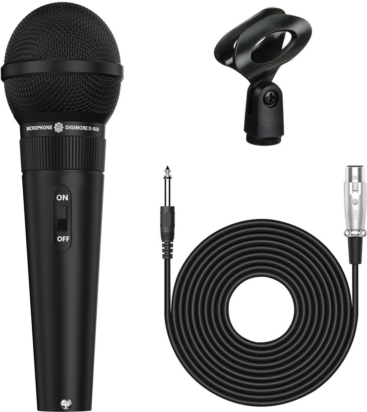 Digimore D-1020 Cardioid Wired Mic with 20ft XLR Cable & Holder for Singing & Live Shows Microphone