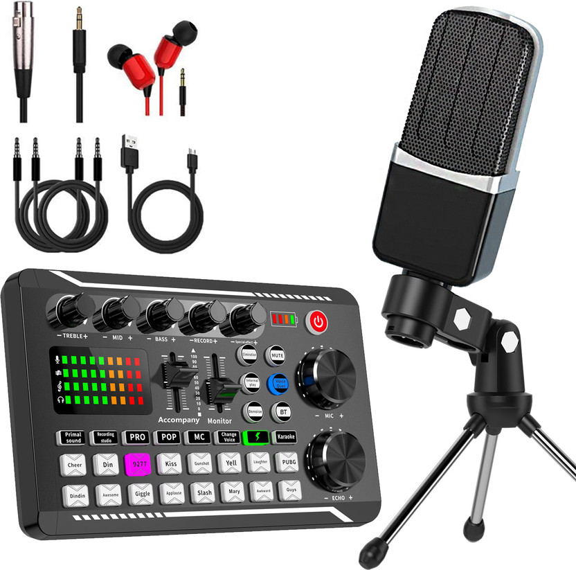 WRADER YouTube Video Recording Condenser Microphone Set Studio Mic with Sound Card Microphone