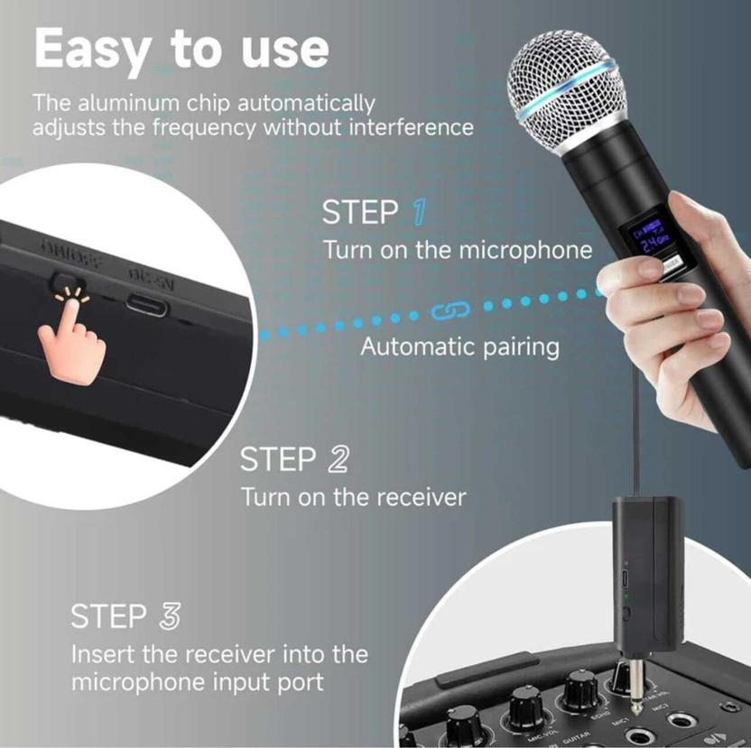 Kay-Joy UHF Dynamic Wireless Microphone with Type-C Receiver for Singing & Events Microphone