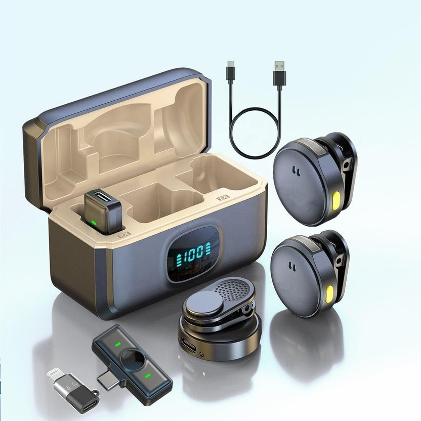 Monrix Q8 Dual Wireless Clip Mic with Power Display & Noise Reduction for Mobile Microphone