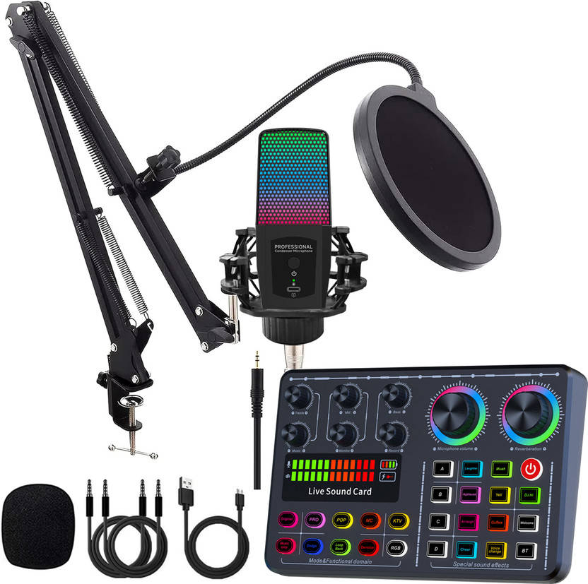 MOBIZAC Professional Condenser Studio Mic with Sound Card for Live Recording Singing Microphone