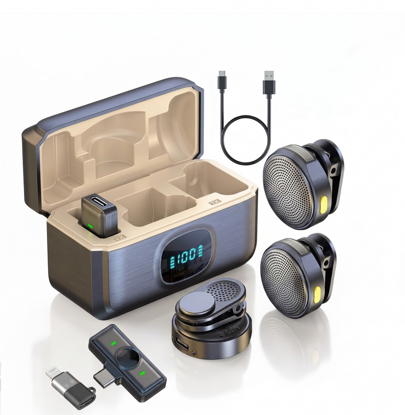 Electro Spido Wireless Lavalier Microphone-LED Display, Noise Reduction Mic for Reels, YouTube Microphone