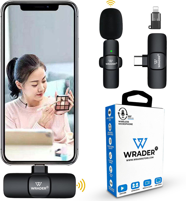 MOBIZAC Wireless Mic with Noise Reduction for Youtube Video Recording and Vlogs Mobile Microphones(Black)