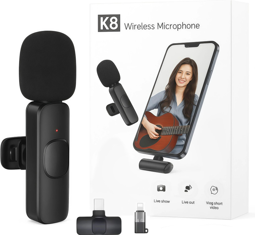 BORNTOGLOW K8 Mini Wireless Lavalier Collar Microphone Plug & Play FOR YouTube, Reels B344 Microphone