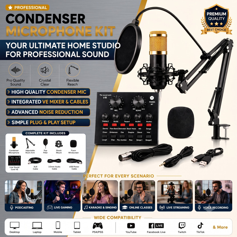 MOOZMOB MOOZMOB Professional Podcast Condenser Mic with Sound Card Setup for Recording YouTube Microphone - Flipkart Deal