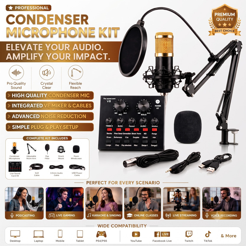 MOBIZAC Live Streaming Studio Microphone with Sound Card for Singing YouTube Recording Microphone