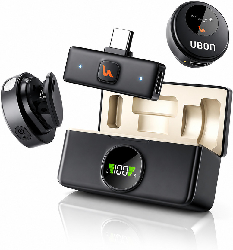 Ubon GT-460 Podcast 2.0 Wireless Mics – Ultra-Clear, Long-Lasting, Noise-Cancelling Microphone