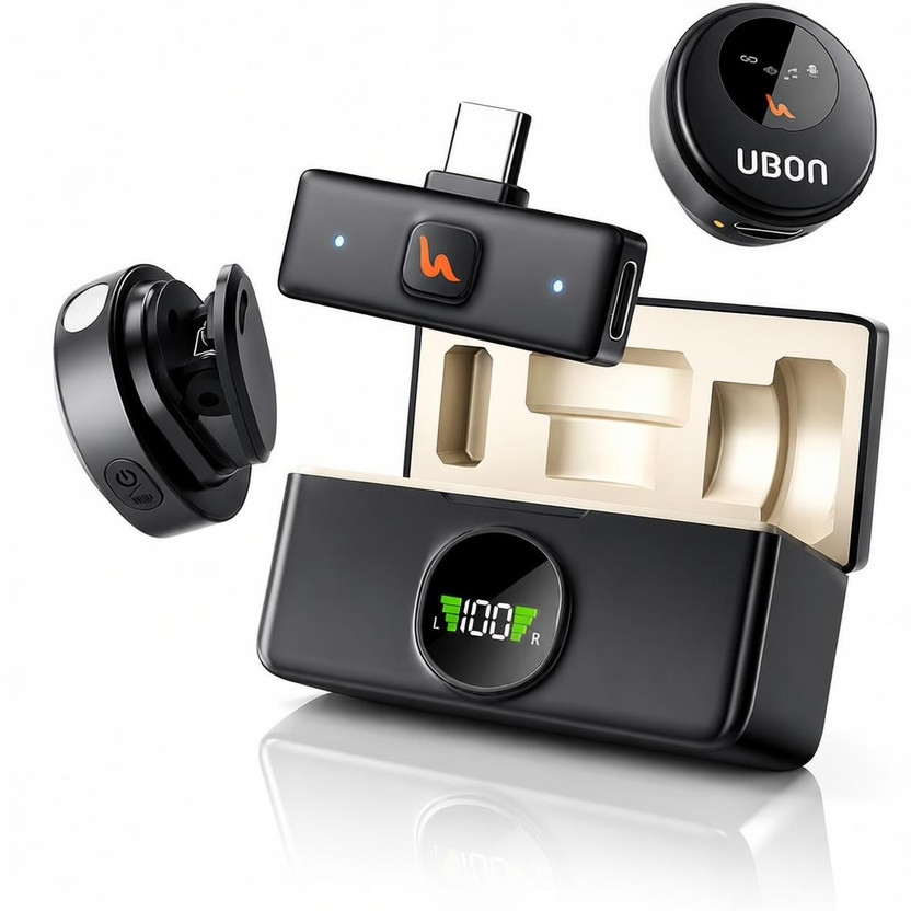 Ubon GT-460 Podcast 2.0 Wireless Mics – Ultra-Clear, Long-Lasting, Noise-Cancelling Microphone