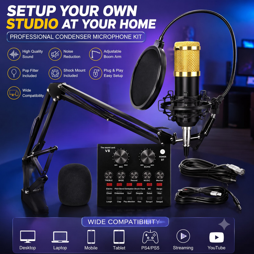 MOOZMOB MOOZMOB BM800 Studio Setup Mic with Sound Card for Singing, YouTube and Voice Recording Microphone - Flipkart Deal