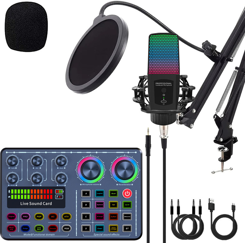 MOBIZAC Studio Recording Microphone with Sound Card for Youtube Live Singing Interviews Microphone