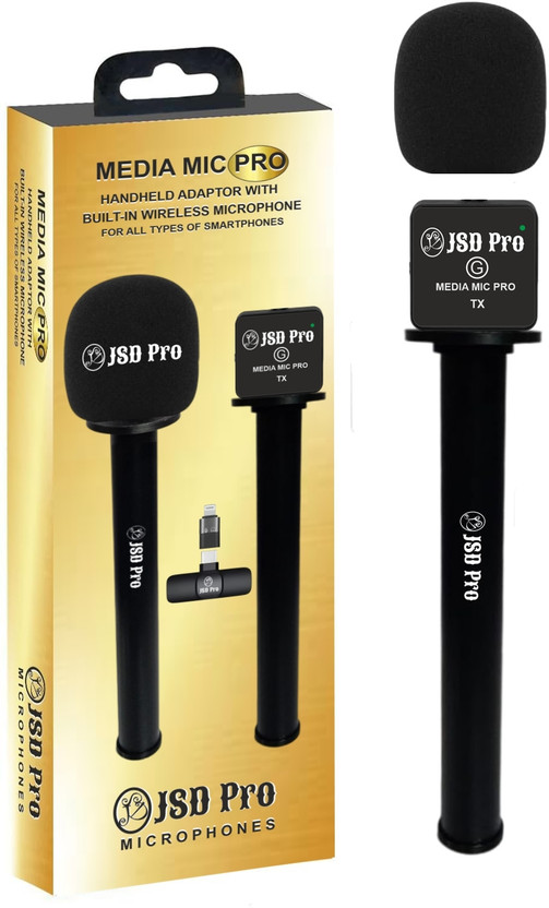 JSD PRO -Media Mic-For All Types of Smartphone - Handheld Adaptor with Built-In Wireless Microphone