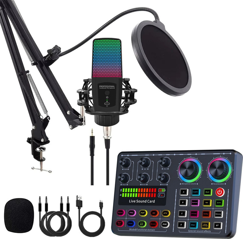 WRADER Professional Studio Microphone with Sound Card Full Setup Studio Mic Recording Microphone