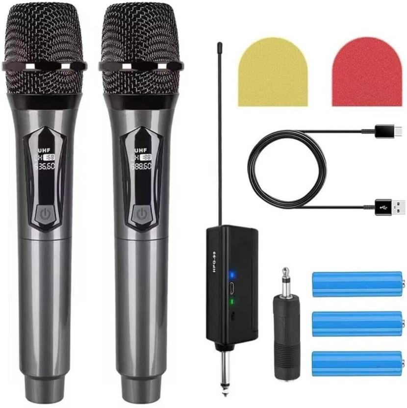 Kay-Joy UHF Wireless Dual Handheld Mic System – Dual Mics with UHF Receiver with 6.35 mm Microphone