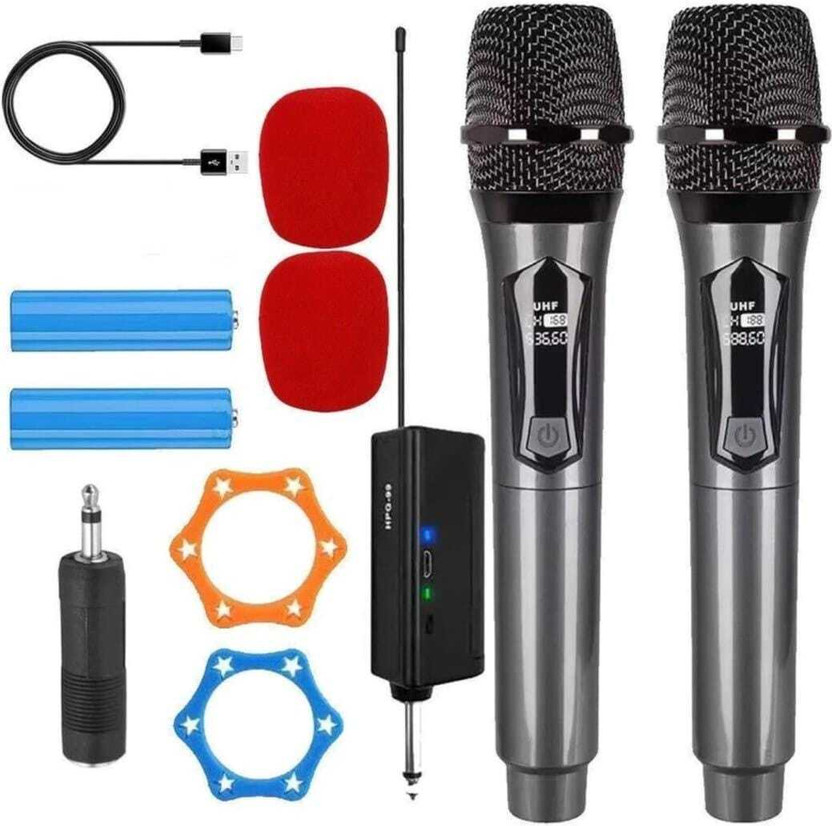 Kay-Joy Dual UHF Wireless Microphone System with Receiver & Rechargeable Batteries Microphone