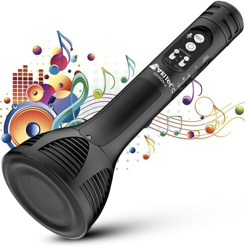 VRJTEC Design 2 Wireless Bluetooth Karaoke Microphone, Portable Handheld karaoke Mic Speaker Machine Birthday Home Party for Android/iPhone/PC or All Smartphone Microphone