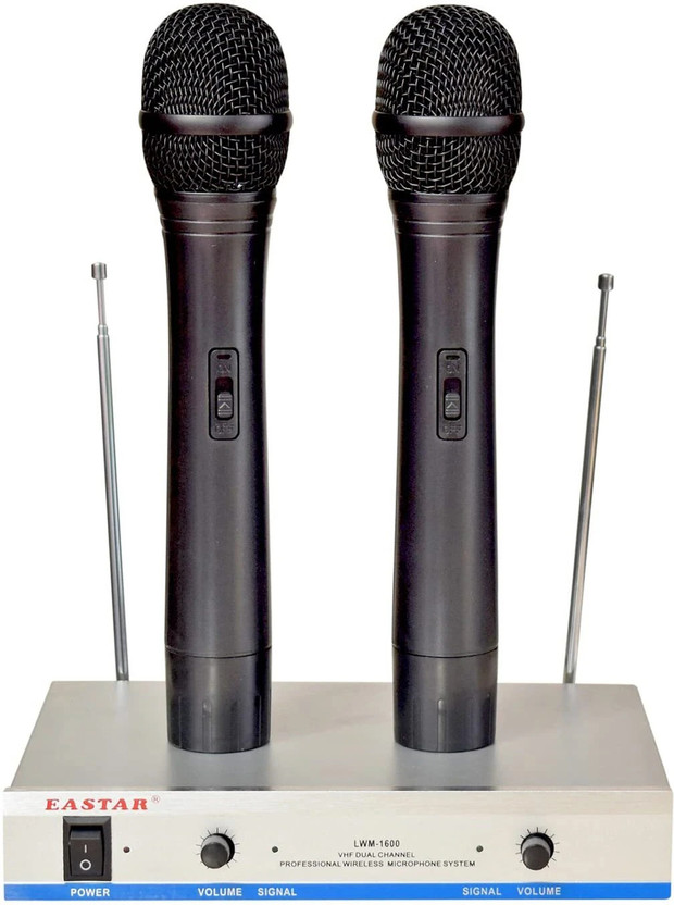 GoodsBazaar 2-in-1 Dual Wireless Microphone System with Amplifier Cordless Mic Professional Singing Mic Studio Voice Recording Mixer Karaoke Mikrofon High-Output Supercardioid Dynamic Vocal Microphone System for Studio, Karaoke, Radio, Live-performances, Conference, Musical Shows, Opera, Public Spee