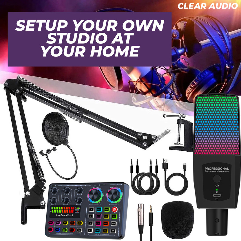 MOBIZAC Studio Microphone Full Setup with Audio Mixer Sound Card for Youtube Recording Microphone