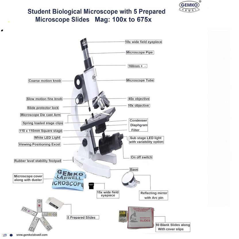Gemkolabwell Microscope for Adults, Junior Microscope, Student Compound Biological Microscope Microscope Slide Box